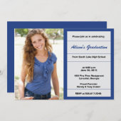 青い王室の写真の卒業記念パーティー 招待状 (正面/裏面)