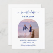 青い王室の写真結婚式Dateカードを保存 (正面/裏面)