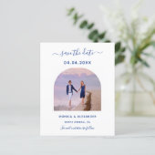 青い王室の写真結婚式Dateカードを保存 (スタンド正面)