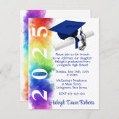 青い王室の卒業式の虹 招待状 (正面/裏面)