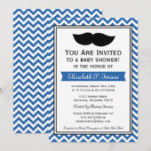 青い王室の少年の口ひげの山型のベビーシャワー 招待状 (正面/裏面)