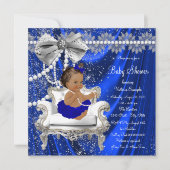 青い王室の椅子の真珠エスニックガール赤ちゃんシャワー 招待状 (正面)