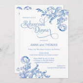 青い王室の水の色が華やかなリハーサルディナー 招待状 (正面/裏面)