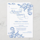 青い王室の水の色が華やかなリハーサルディナー 招待状 (正面/裏面)