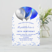 青い王室の白いバルーン誕生日アーチ 招待状 (スタンド正面)