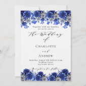 青い王室の白い花模様はラグジュアリー結婚の 招待状 (正面)