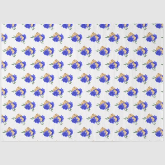 青い王室の花と緑のパターン 薄葉紙 (正面)