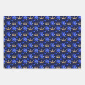 青い王室の花と金ゴールドの冠 ラッピングペーパーシート (正面2)