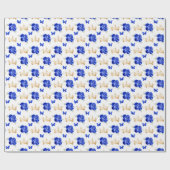 青い王室の花と金ゴールドの冠 ラッピングペーパー (フラット)