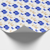 青い王室の花と金ゴールドの冠 ラッピングペーパー (角)