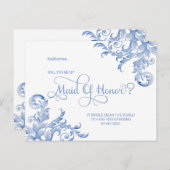 青い王室の花飾りがお前のメイド・オブ・オーナー(花嫁付き添い人)だ インビテーションポストカード (正面/裏面)
