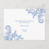 青い王室の花飾りがお前のメイド・オブ・オーナー(花嫁付き添い人)だ インビテーションポストカード (裏面)