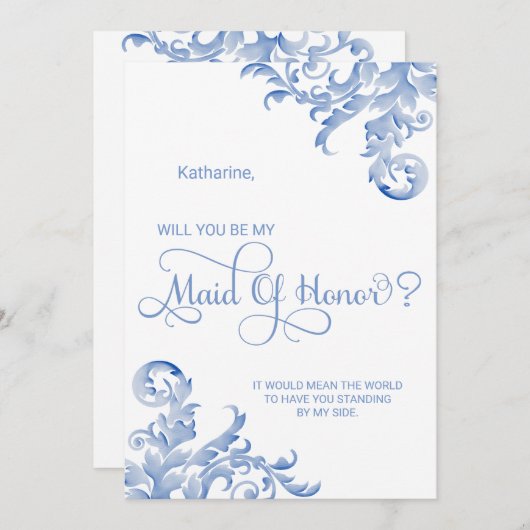 青い王室の花飾りがお前のメイド・オブ・オーナー（花嫁付き添い人）だ 招待状 (正面/裏面)