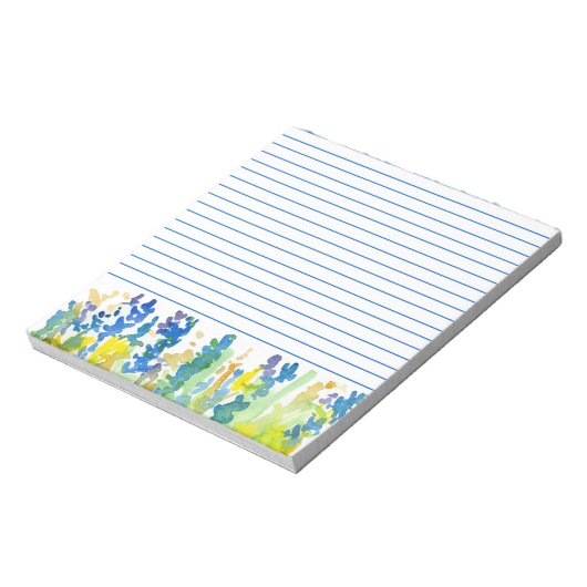 青い王室の鮮やかな黄色の水色の花が並んだ ノートパッド (回転)