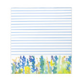 青い王室の鮮やかな黄色の水色の花が並んだ ノートパッド (正面)