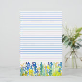 青い王室の鮮やかな黄色の水色の花が並んだ 便箋 (スタンド正面)