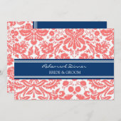 青い珊瑚のダマスク織のリハーサルのディナー・パーティ 招待状 (正面/裏面)