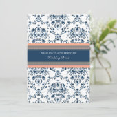 青い珊瑚のダマスク織の結婚式誓約の更新の招待状 招待状 (スタンド正面)