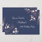 青い珊瑚の花柄の85thバースデーパーティ招待状 招待状 (正面/裏面)