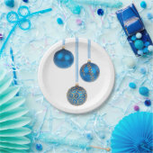 青い球のクリスマスオーナメント7インチの紙皿 ペーパープレート (パーティー)