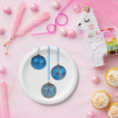 青い球のクリスマスオーナメント7インチの紙皿 ペーパープレート (パーティー)