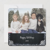 青い球根ホワイトフレームダークウッド写真クリスマス シーズンカード (裏面)