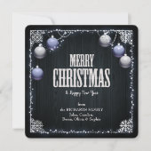 青い球根ホワイトフレームダークウッド写真クリスマス シーズンカード (正面)