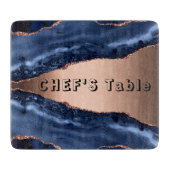 青い瑪瑙の大理石バラ金ゴールドシェフテーブル カッティングボード (正面)