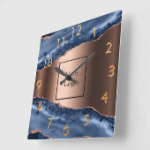 青い瑪瑙の大理石バラ金ゴールドビジネスロゴ スクエア壁時計 (傾斜)