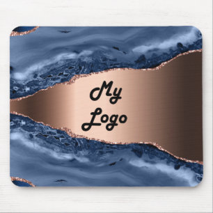 青い瑪瑙の大理石バラ金ゴールドビジネスロゴ マウスパッド