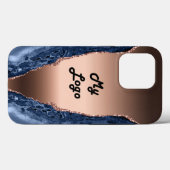 青い瑪瑙の大理石バラ金ゴールドビジネスロゴ Case-Mate iPhoneケース (裏面 (横))