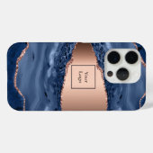 青い瑪瑙の大理石バラ金ゴールドビジネスロゴ Case-Mate iPhoneケース (裏面 (横))