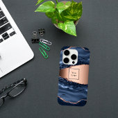 青い瑪瑙の大理石バラ金ゴールドビジネスロゴ Case-Mate iPhoneケース