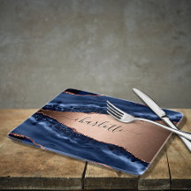 青い瑪瑙の大理石バラ金ゴールド名スクリプト