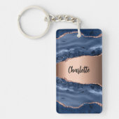 青い瑪瑙の大理石バラ金ゴールド名スクリプト キーホルダー (正面)