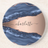 青い瑪瑙の大理石バラ金ゴールド名スクリプト コースター (正面)