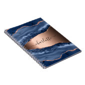 青い瑪瑙の大理石バラ金ゴールド名スクリプト ノートブック (右側)