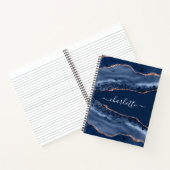 青い瑪瑙の大理石バラ金ゴールド名スクリプト ノートブック (内部)
