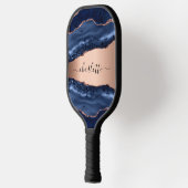 青い瑪瑙の大理石バラ金ゴールド名スクリプト ピックルボールラケット (左)
