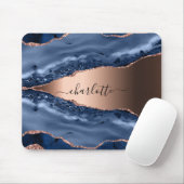 青い瑪瑙の大理石バラ金ゴールド名スクリプト マウスパッド (マウス)