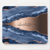 青い瑪瑙の大理石バラ金ゴールド名スクリプト マウスパッド (正面)