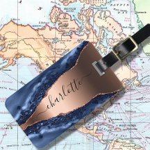 青い瑪瑙の大理石バラ金ゴールド名スクリプト