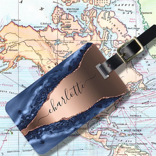 青い瑪瑙の大理石バラ金ゴールド名スクリプト ラゲッジタグ