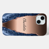 青い瑪瑙の大理石バラ金ゴールド名スクリプト Case-Mate iPhoneケース (裏面 (横))