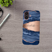 青い瑪瑙の大理石バラ金ゴールド名スクリプト Case-Mate iPhoneケース