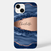 青い瑪瑙の大理石バラ金ゴールド名スクリプト Case-Mate iPhoneケース (裏面)