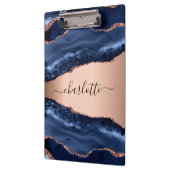 青い瑪瑙の大理石バラ金ゴールド名モノグラム クリップボード (左)