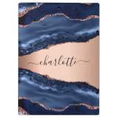 青い瑪瑙の大理石バラ金ゴールド名モノグラム クリップボード (裏面)