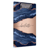 青い瑪瑙の大理石バラ金ゴールド名モノグラム クリップボード (右)