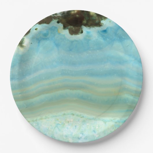 青い瑪瑙の宝石用原石の水晶プリンセスパターン ペーパープレート (正面)